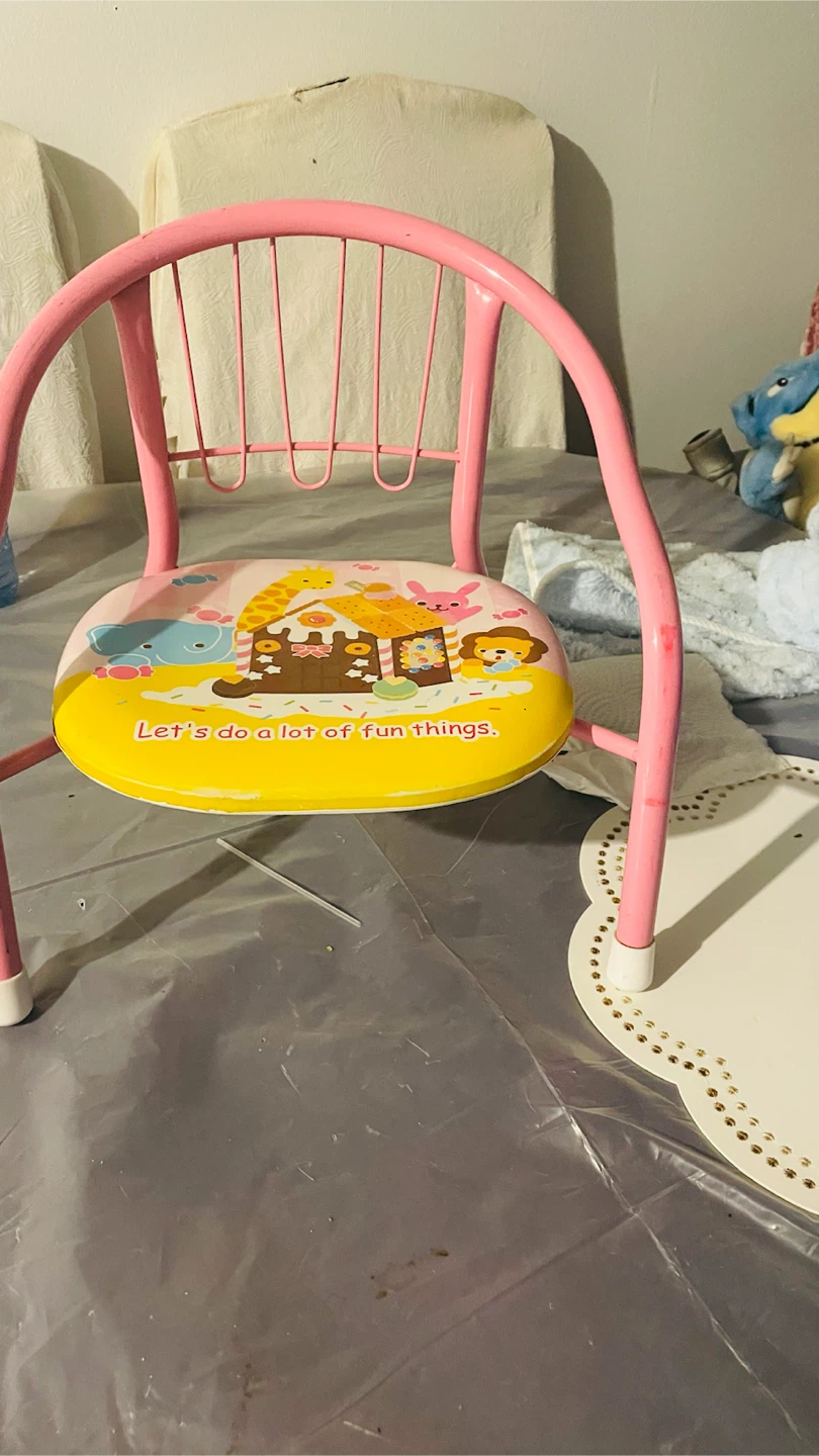Toddlers size Pink Children's Metal Chair with Animal Design