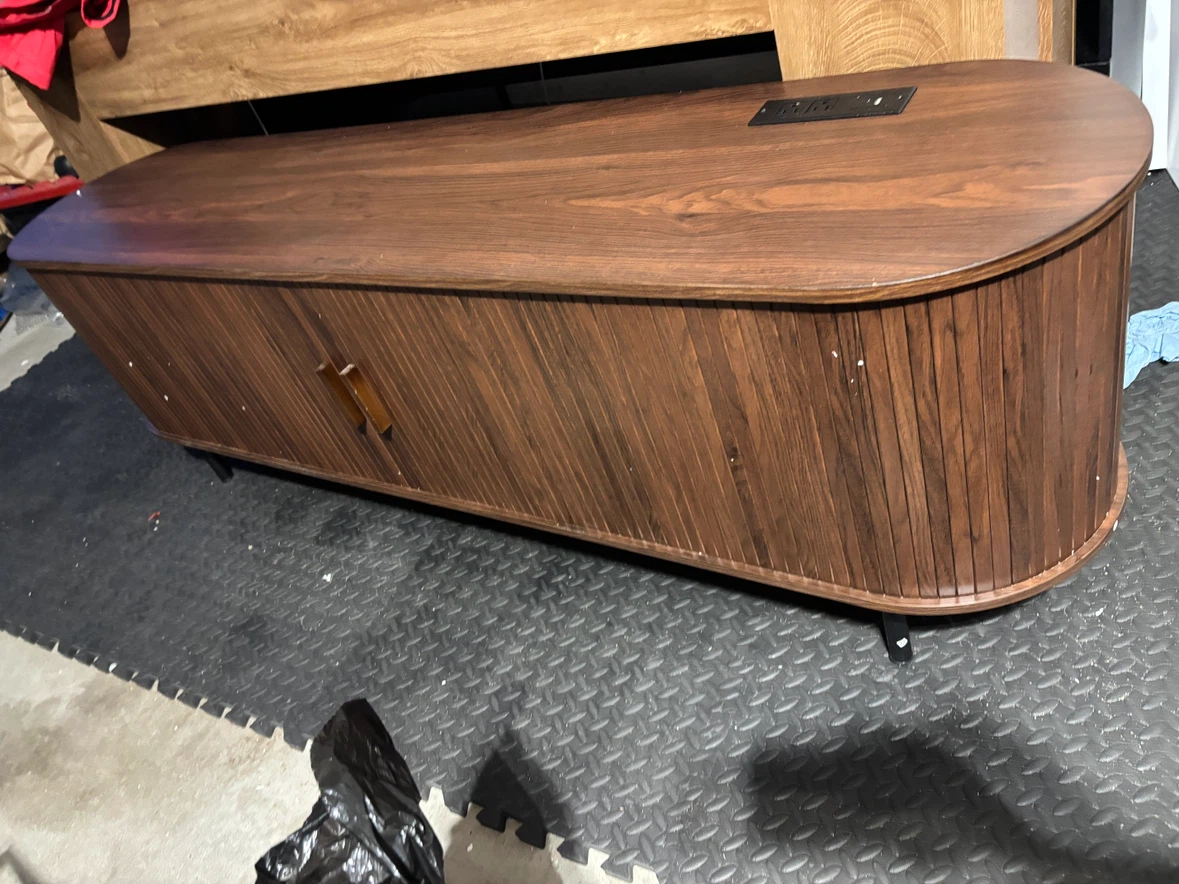 Walnut Tambour Tv Stand Console - photo 2