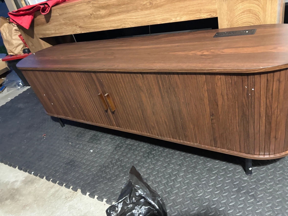 Walnut Tambour Tv Stand Console - photo 3