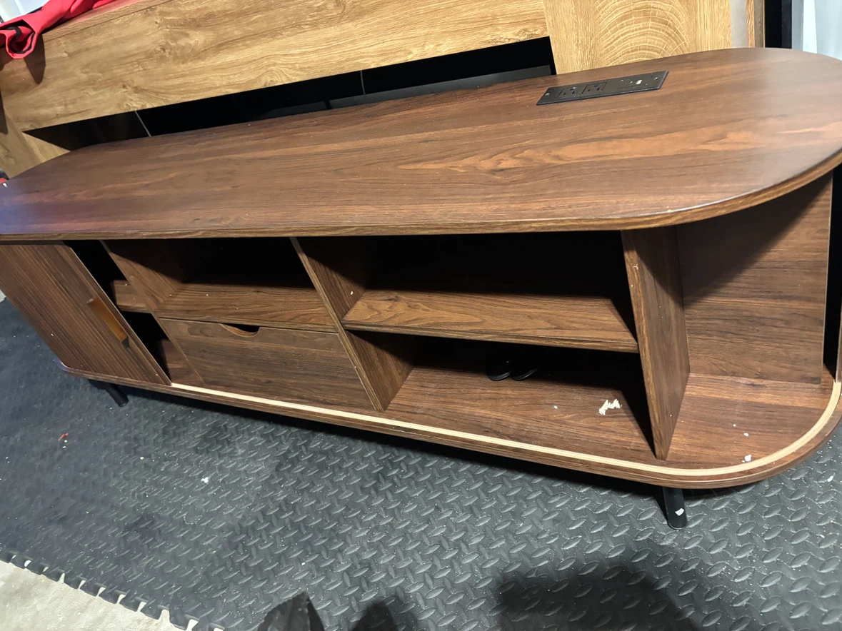 Walnut Tambour Tv Stand Console - photo 4