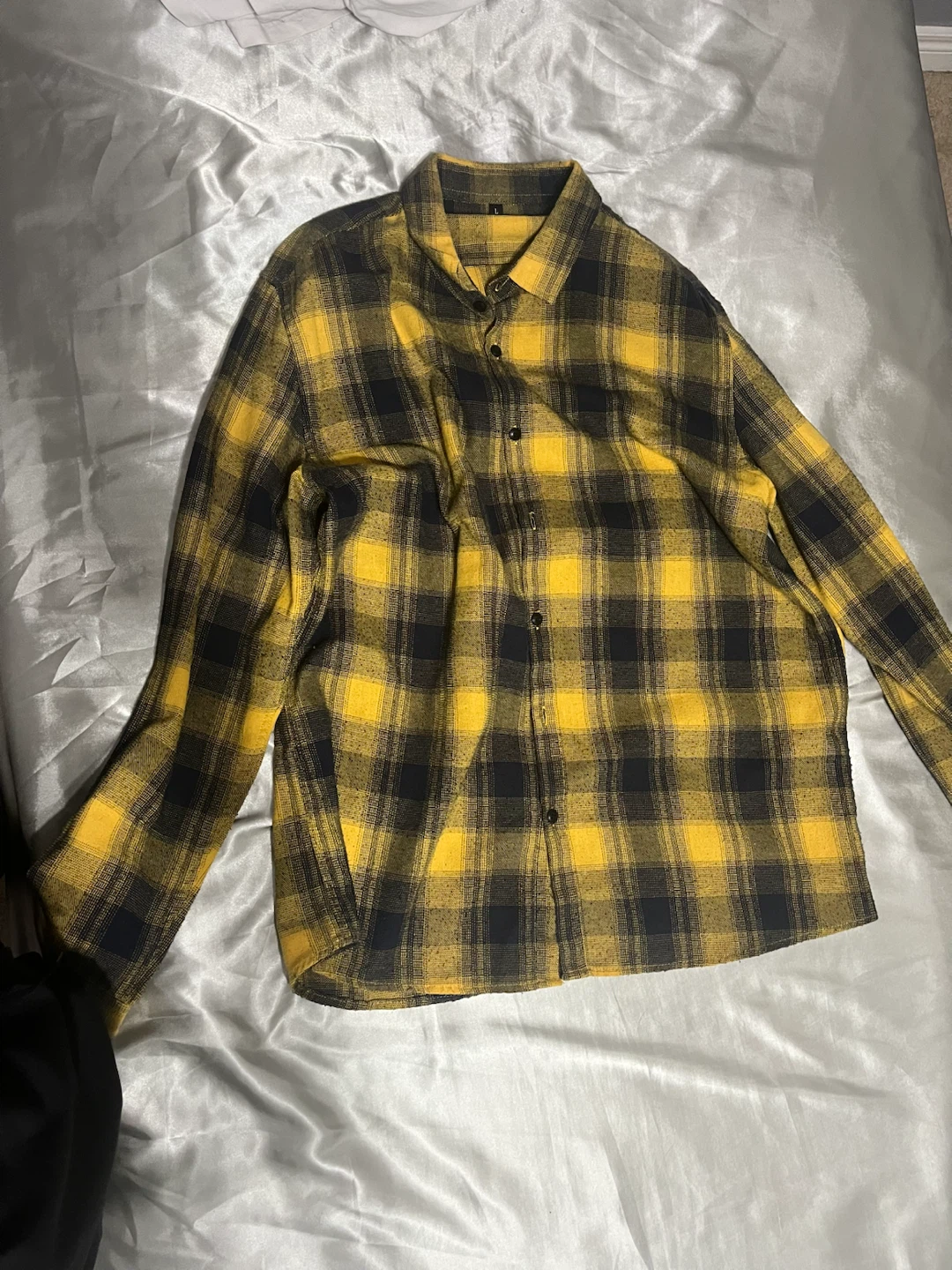 Black and White & Yellow Plaid Flannel Shirt