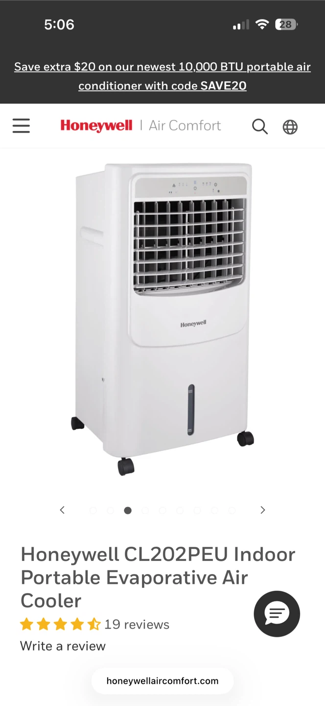 Honeywell CL202PEU Indoor Portable Evaporative Air Cooler - photo 2