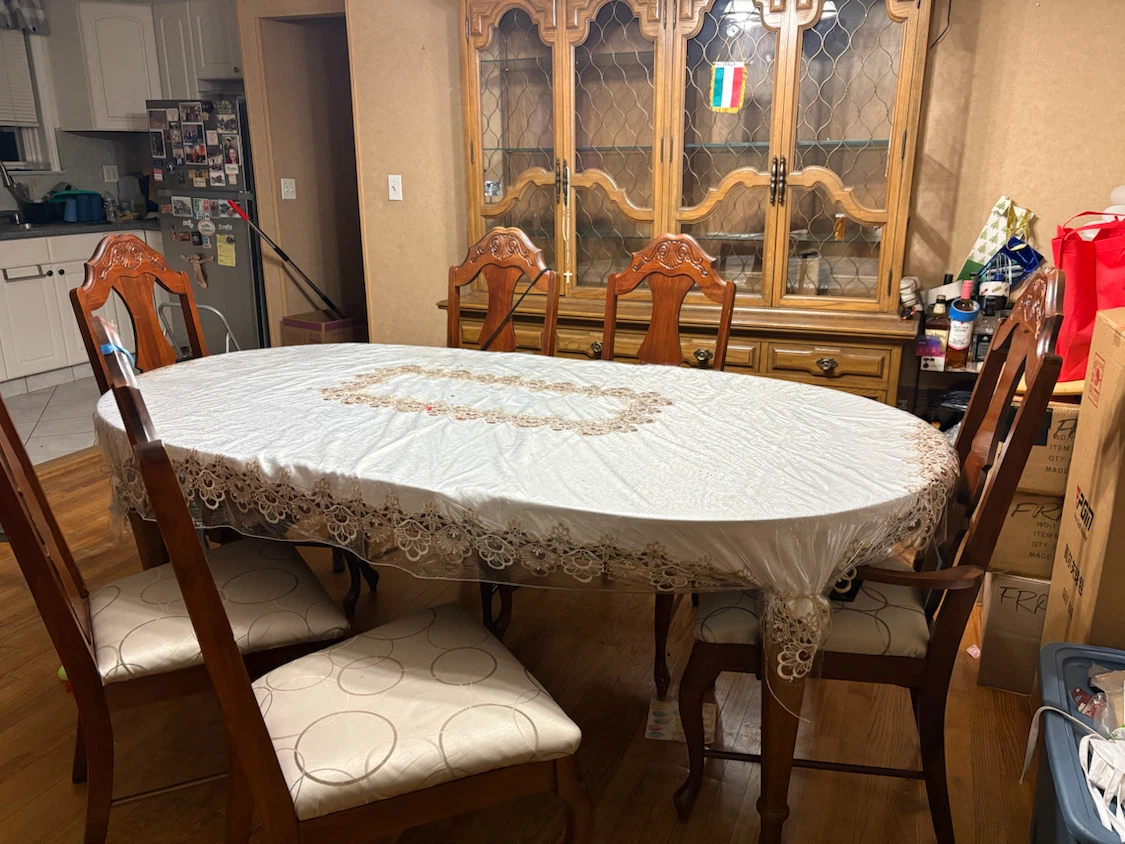 Oval dining table w/6 chairs, china cabinet and bar