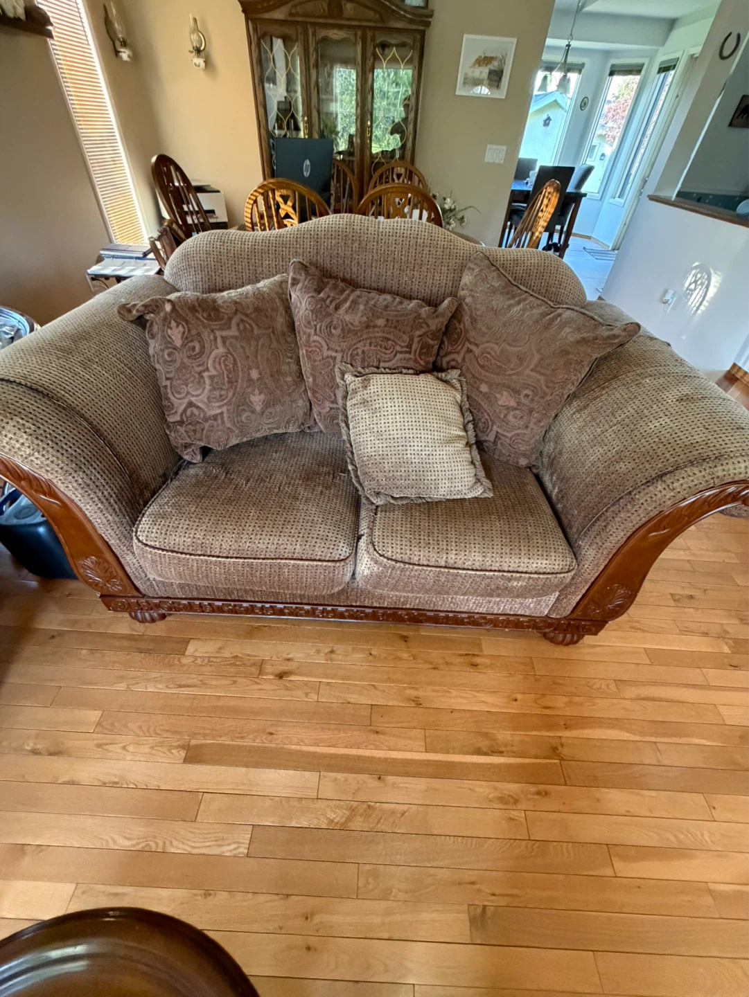 Brown Loveseat Sofa with Accent Pillows