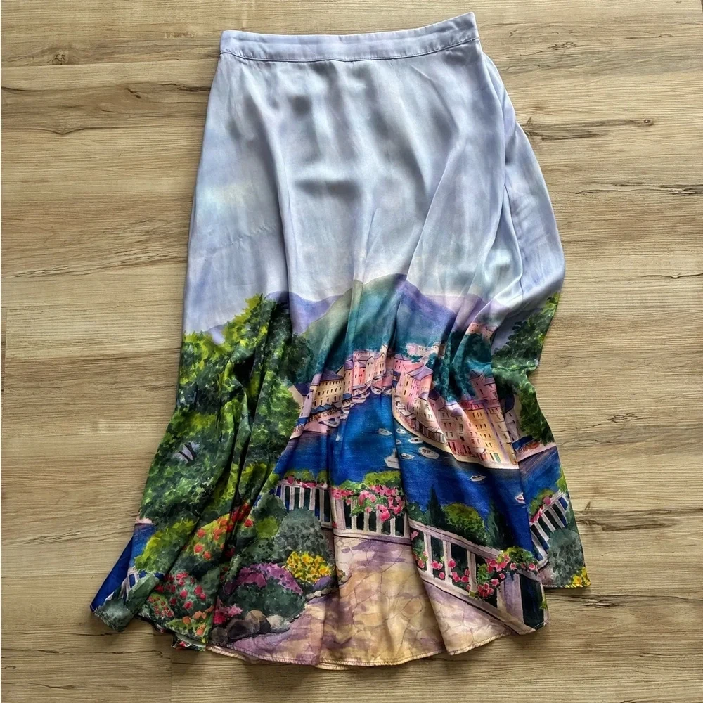 Flowy Midi Skirt with Scenic Print - photo 5