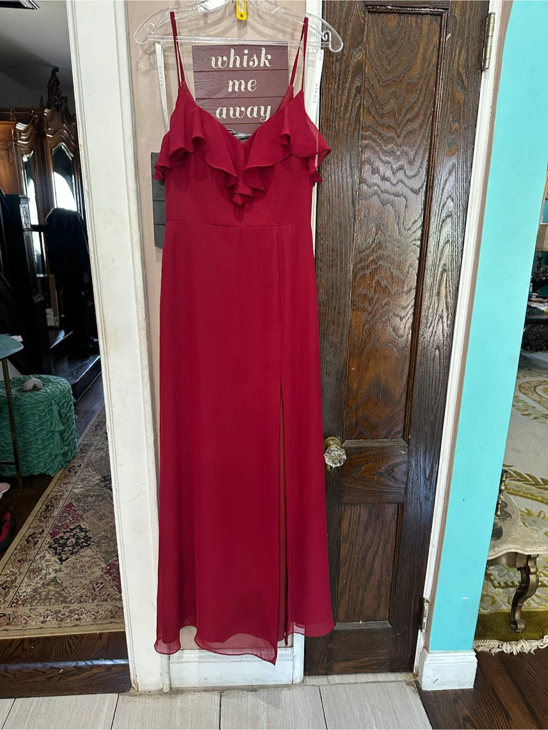 Azazie Natalia Burgundy A-Line Chiffon Dress