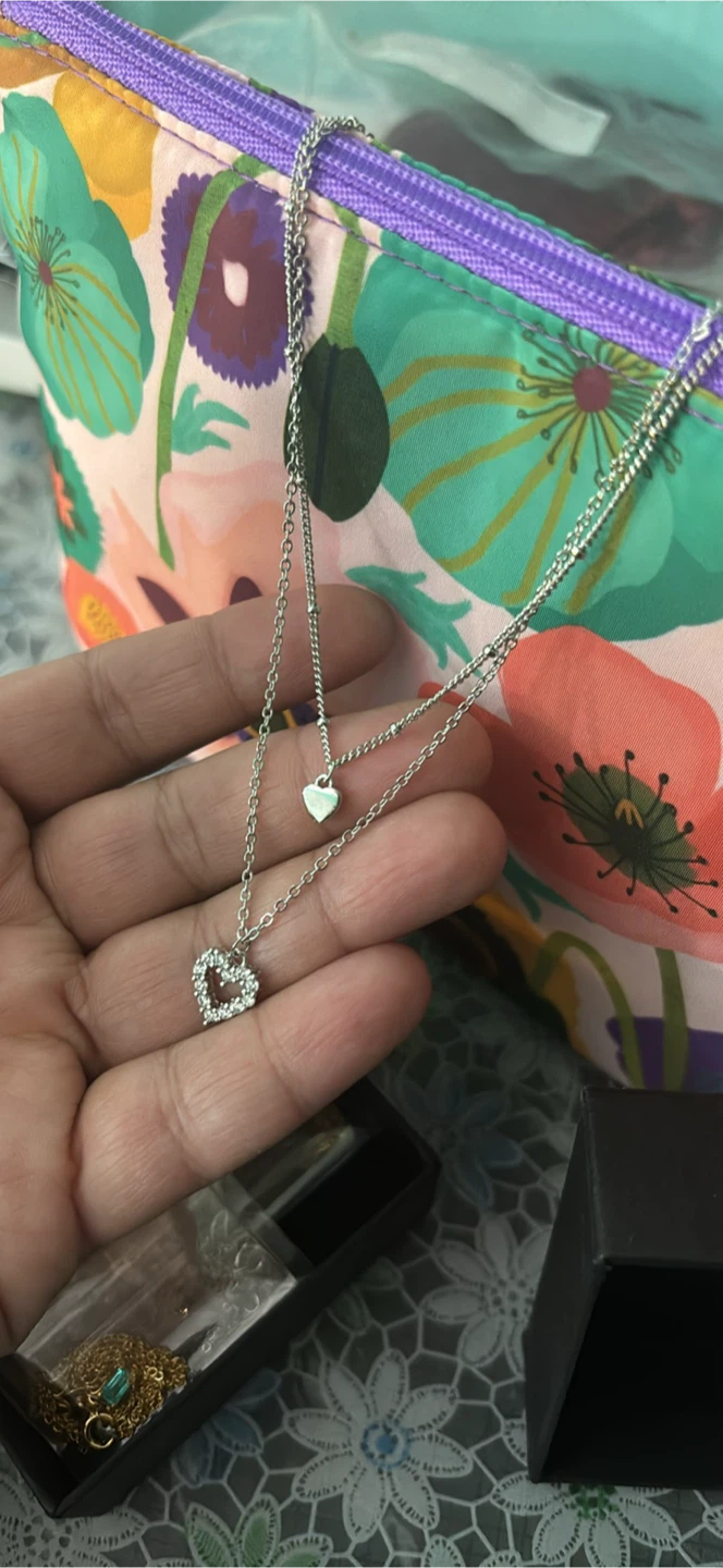 925 Silver layered necklace heart pendant