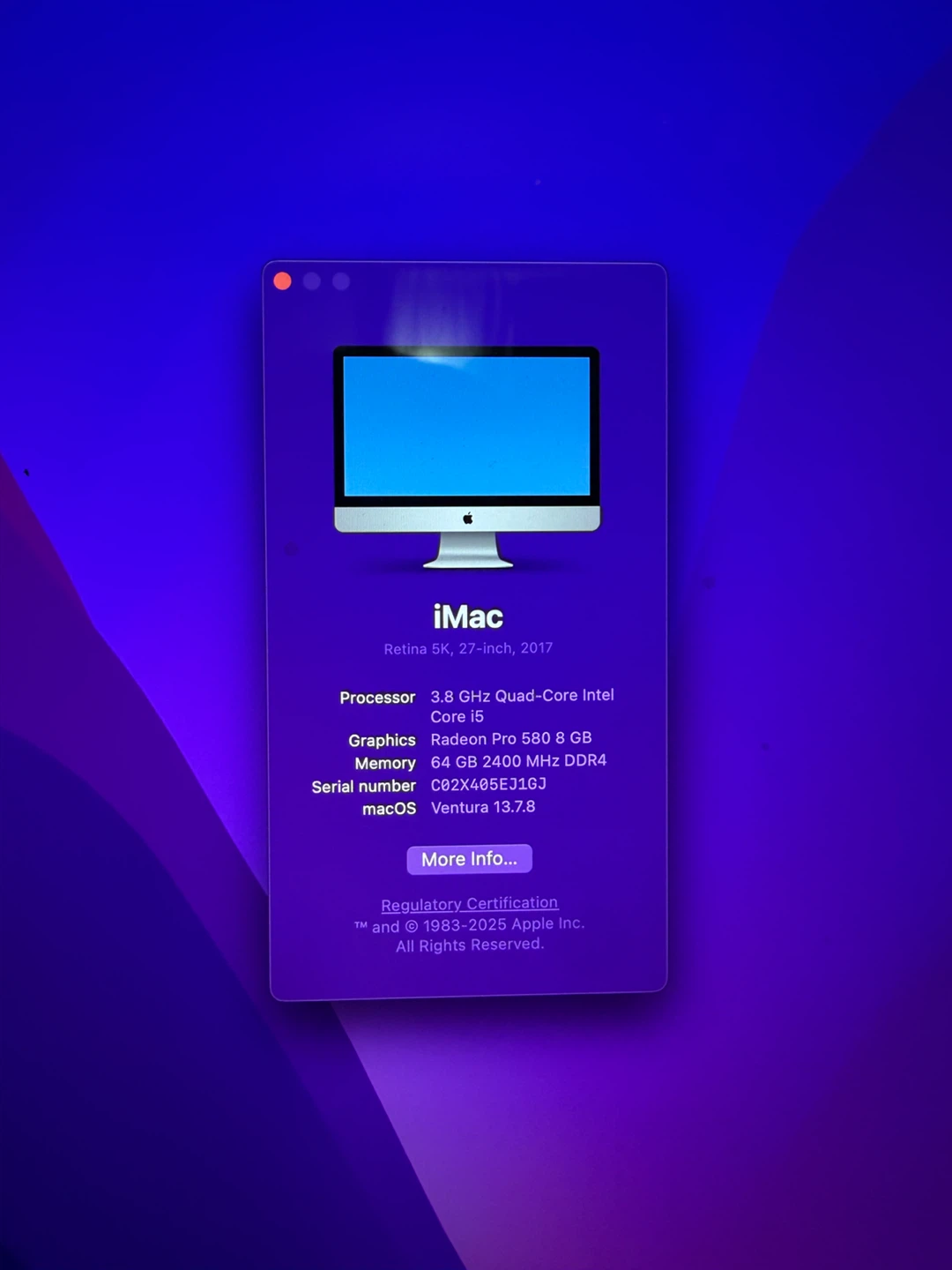 IMac 2017 5k intel based w, 64 gb of ram - photo 2