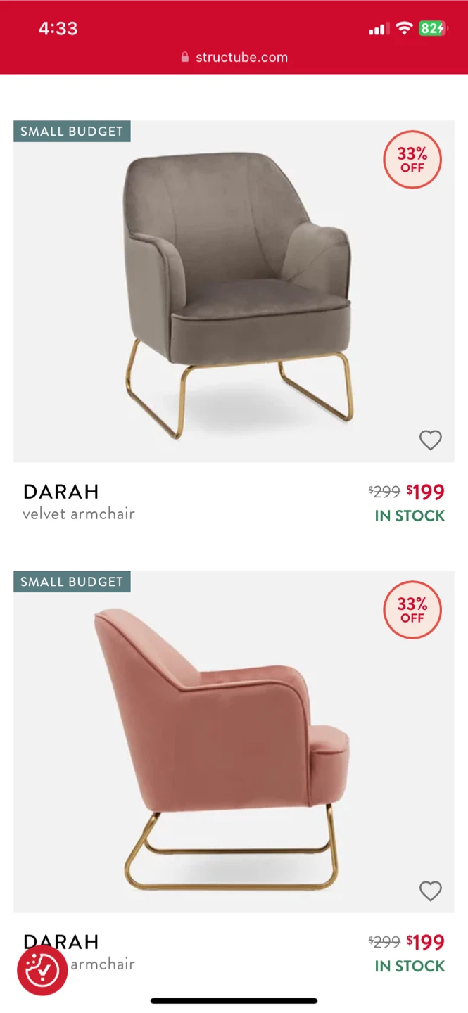 Structube Darah Velvet Armchair