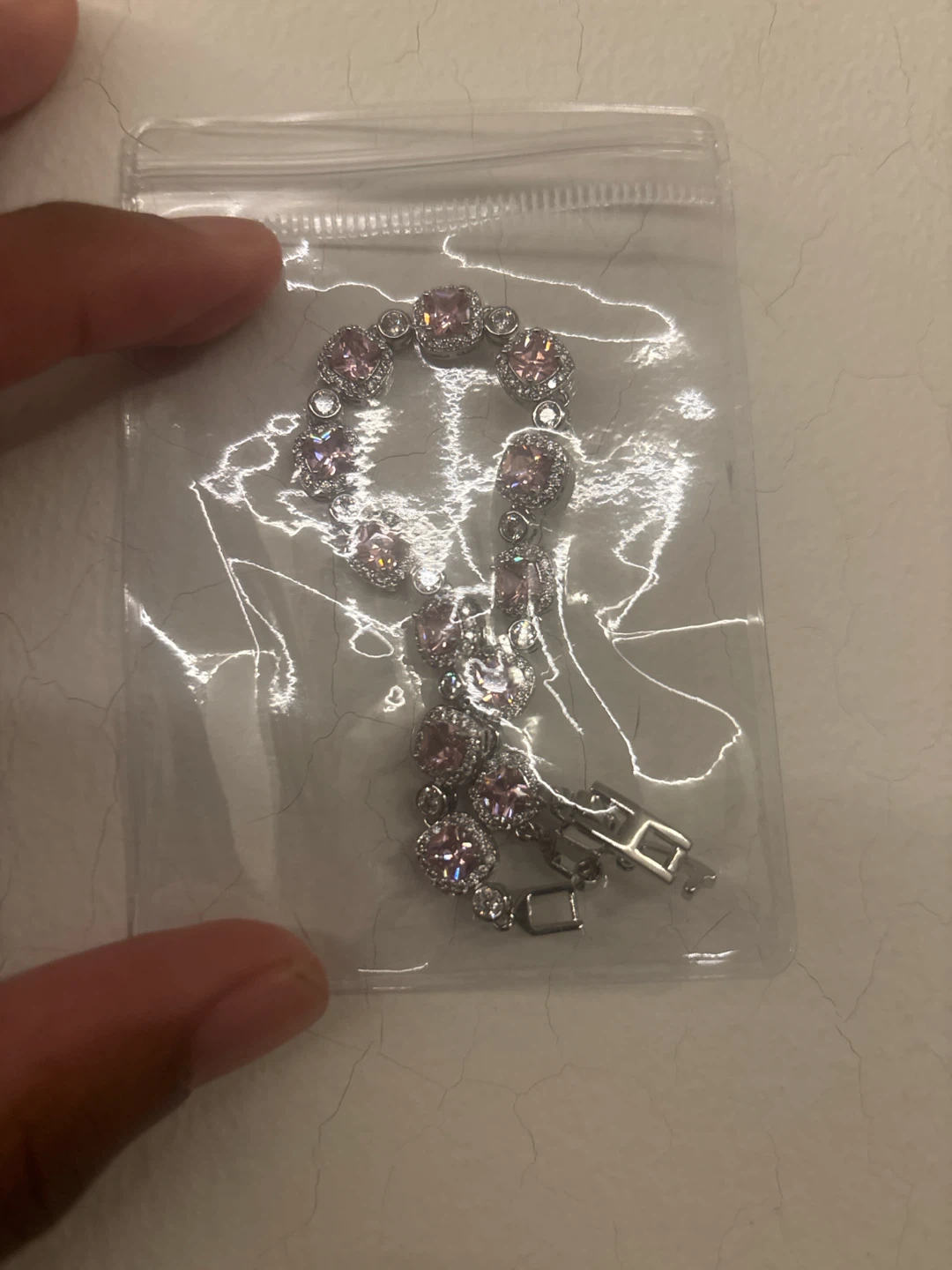 Silver Tone Bracelet with Pink and Clear Stones