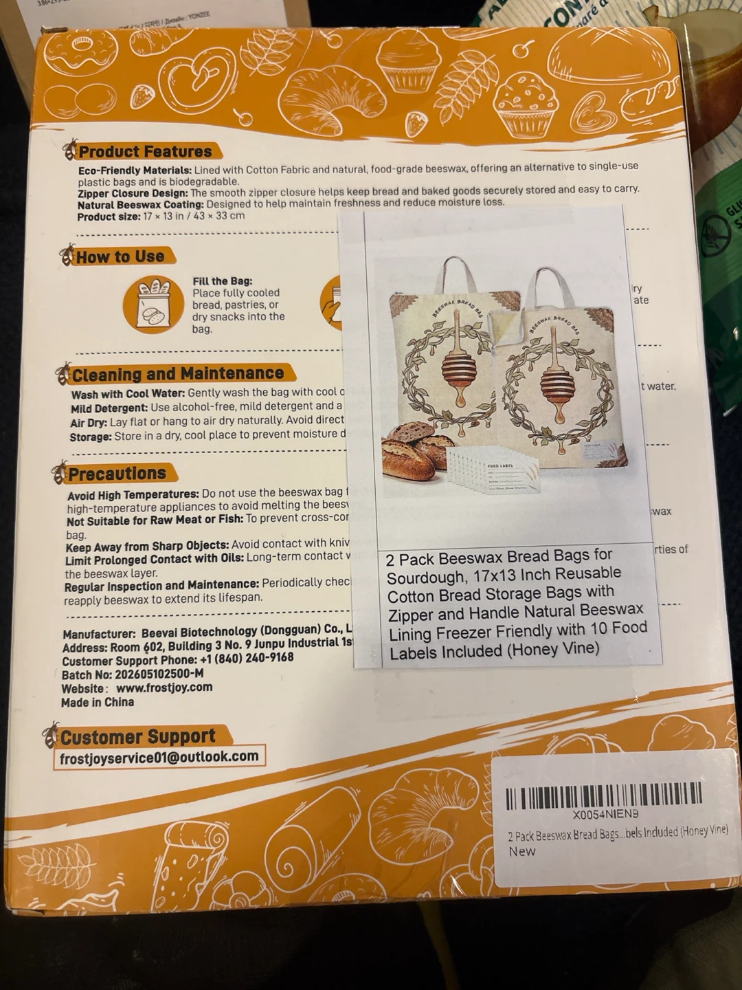 2 Pk Beeswax Bread Bags - 17x13 Inch Reusable Sourdough Storage