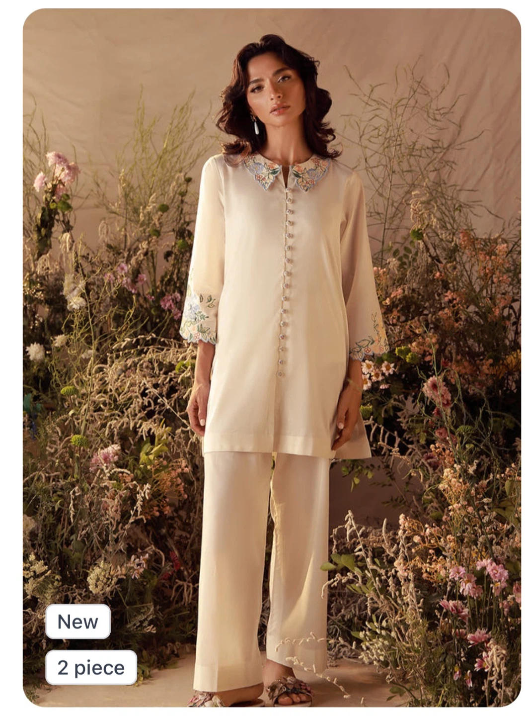 Embroidered Ivory 2-Piece Kurta & Trouser Set