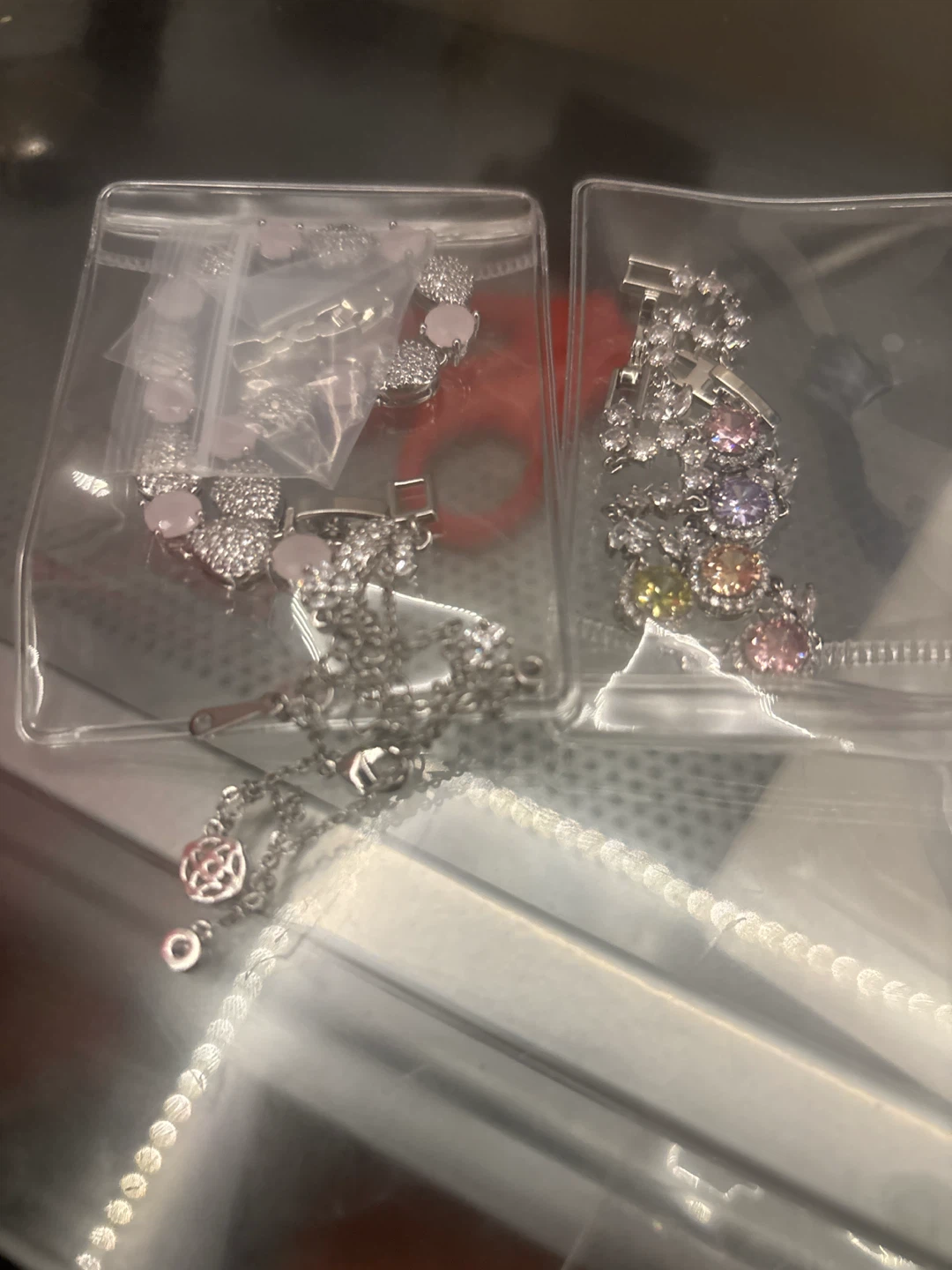 Silver Tone Bracelet with Pink and Clear Stones - photo 2