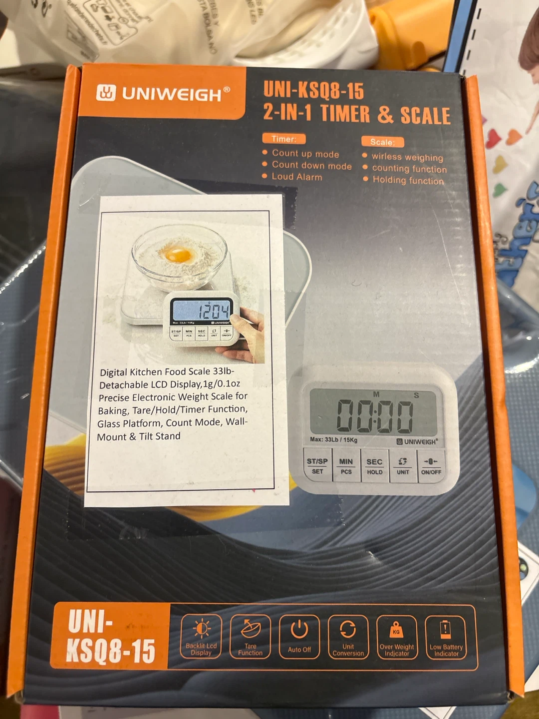 Uniweigh UNI-KSQ8-15 2-in-1 Kitchen Scale and Timer