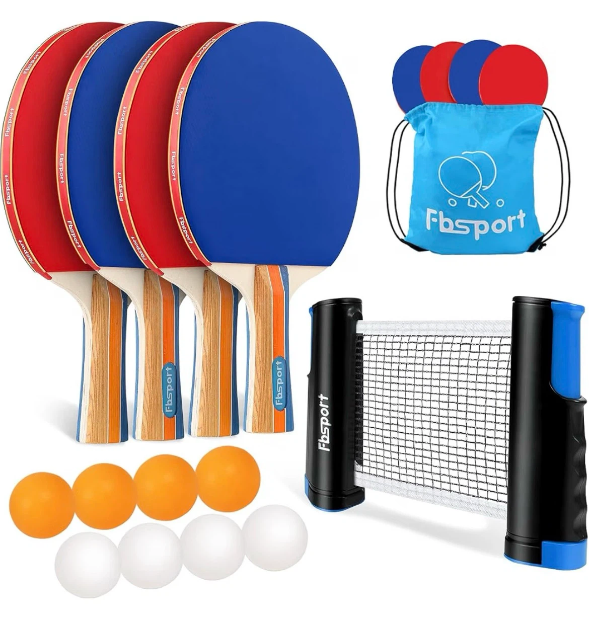 Fbsport Ping Pong Paddle Set with Net and Balls
