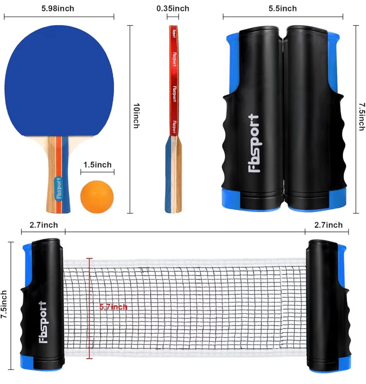 Fbsport Ping Pong Paddle Set with Net and Balls - photo 2