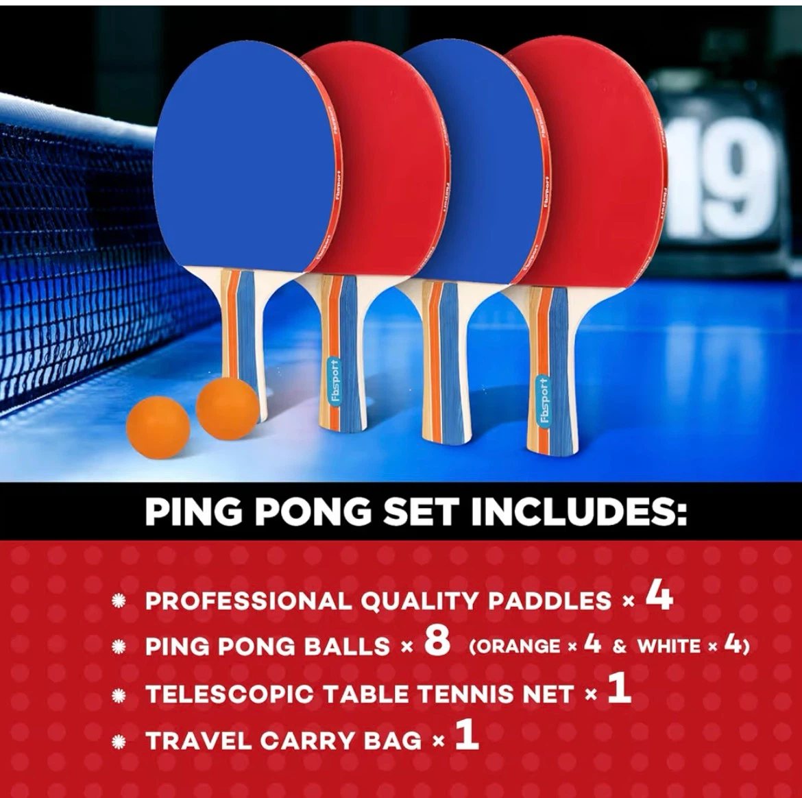 Fbsport Ping Pong Paddle Set with Net and Balls - photo 3