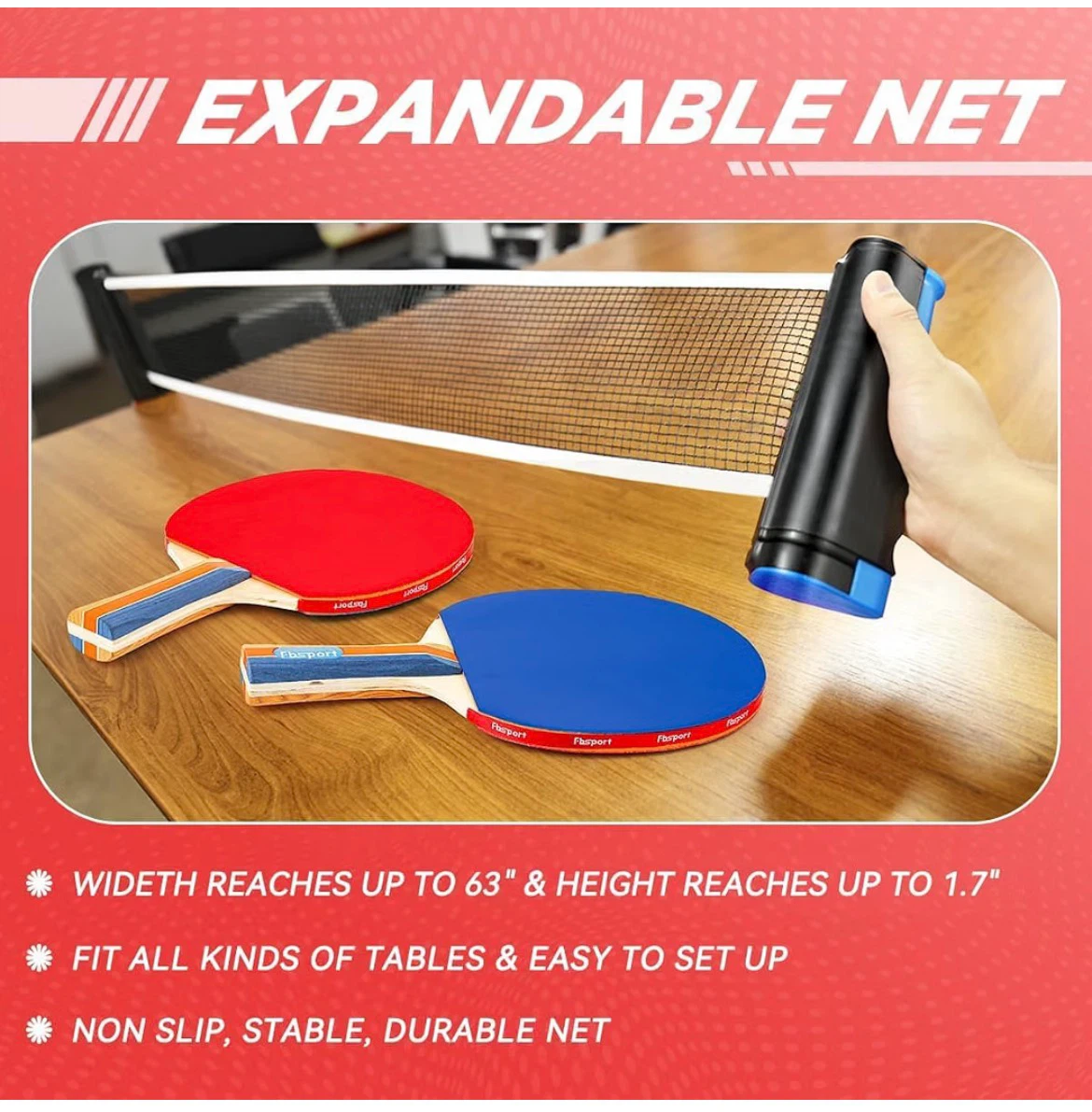 Fbsport Ping Pong Paddle Set with Net and Balls - photo 4