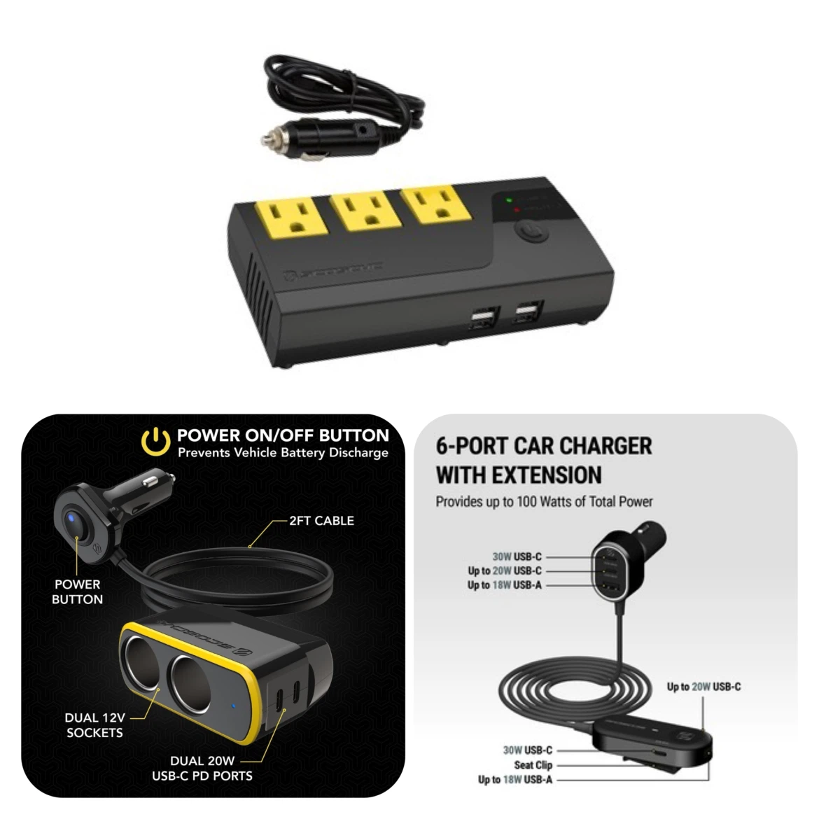 Scosche 100W PowerVolt 6-Port Car Charger with Extension