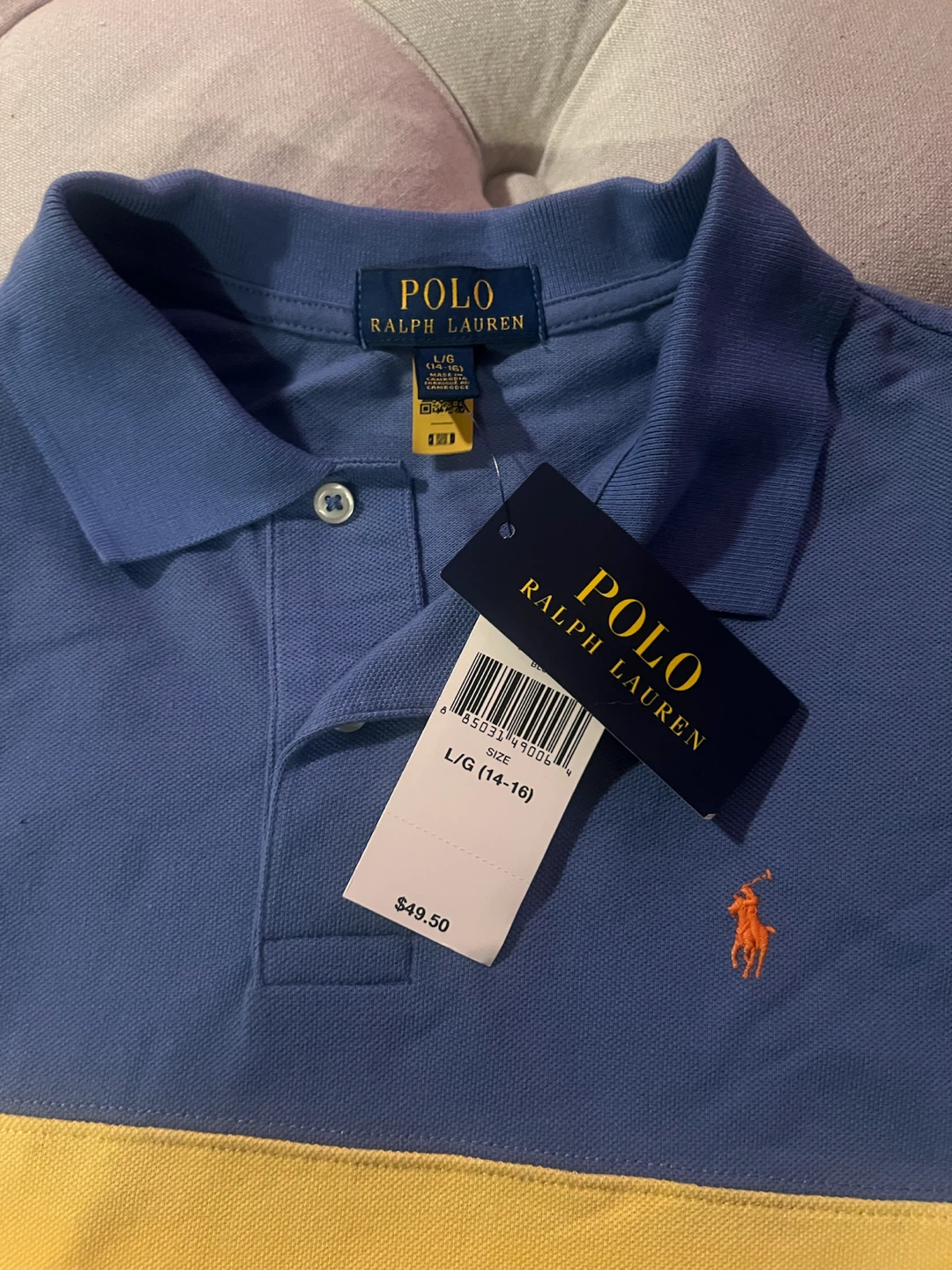 Boys Polo Ralph Lauren Blue & Yellow Polo Shirt - L/G (14-16)