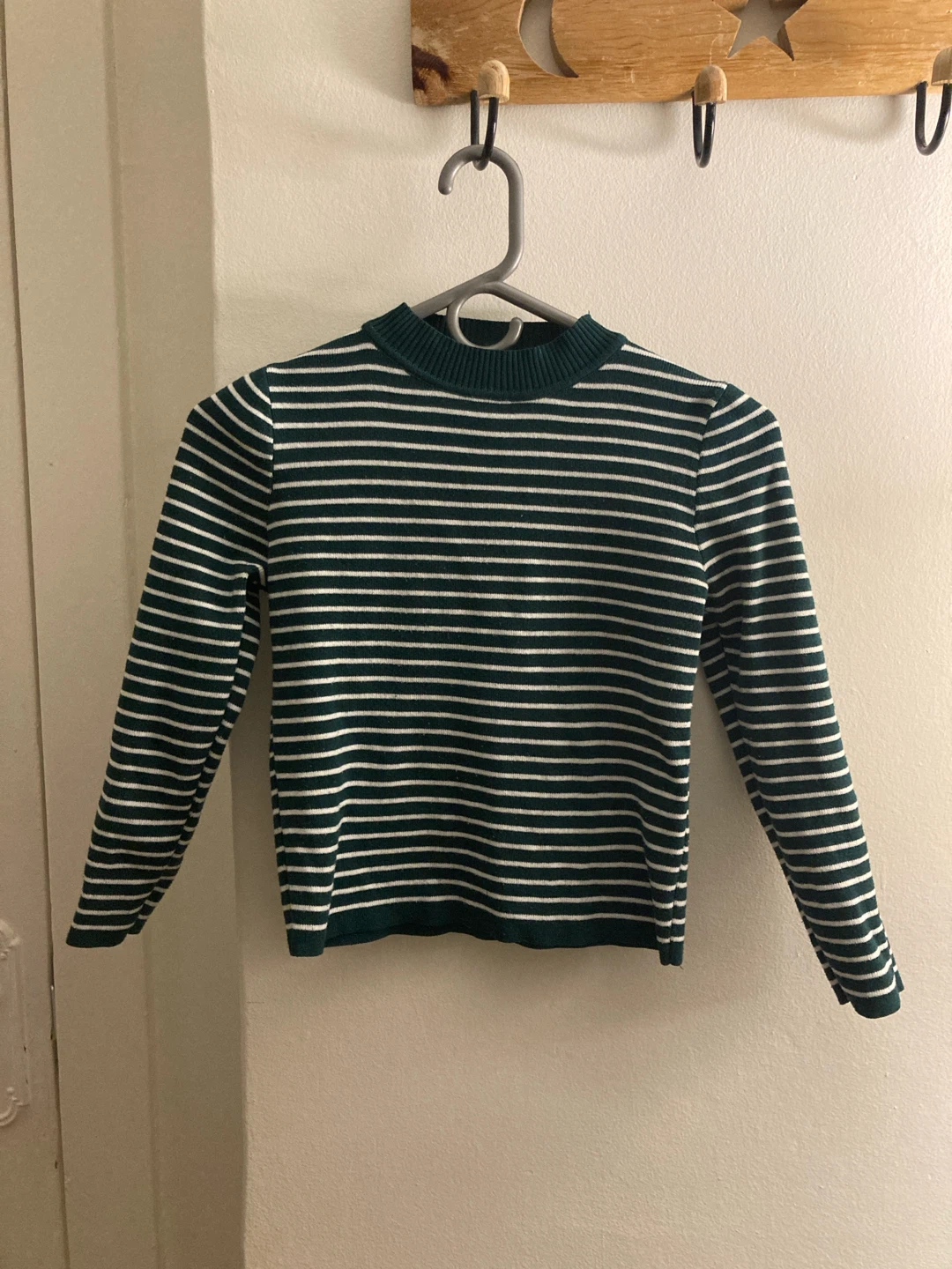 Green and White Striped Mock Neck Sweater - photo 2