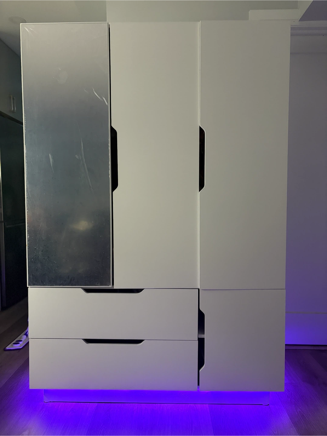 Modern White Wardrobe Closet with Mirror & LED Lights (Like New)