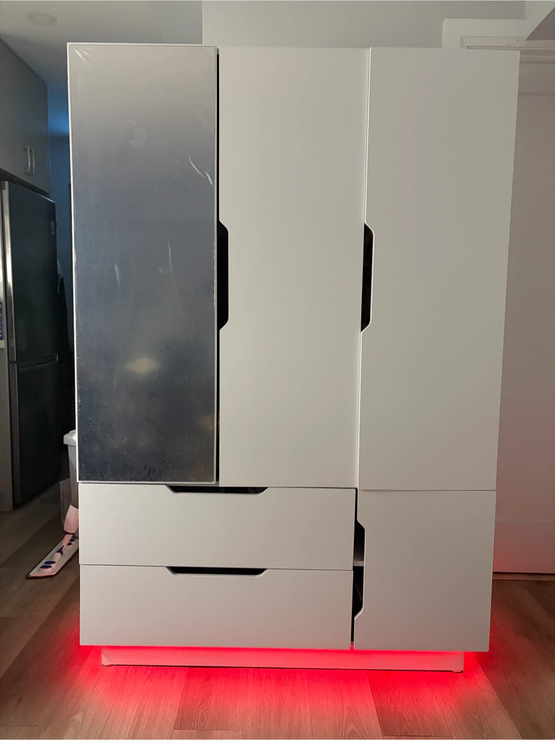 Modern White Wardrobe Closet with Mirror & LED Lights (Like New) - photo 2