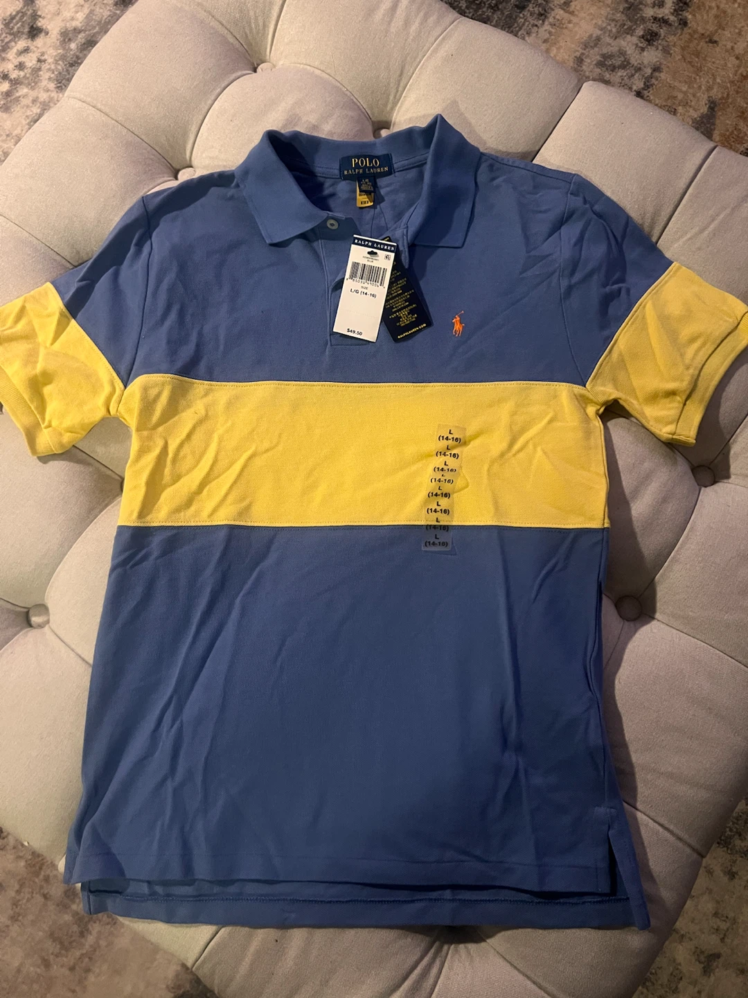 Boys Polo Ralph Lauren Blue & Yellow Polo Shirt - L/G (14-16) - photo 5