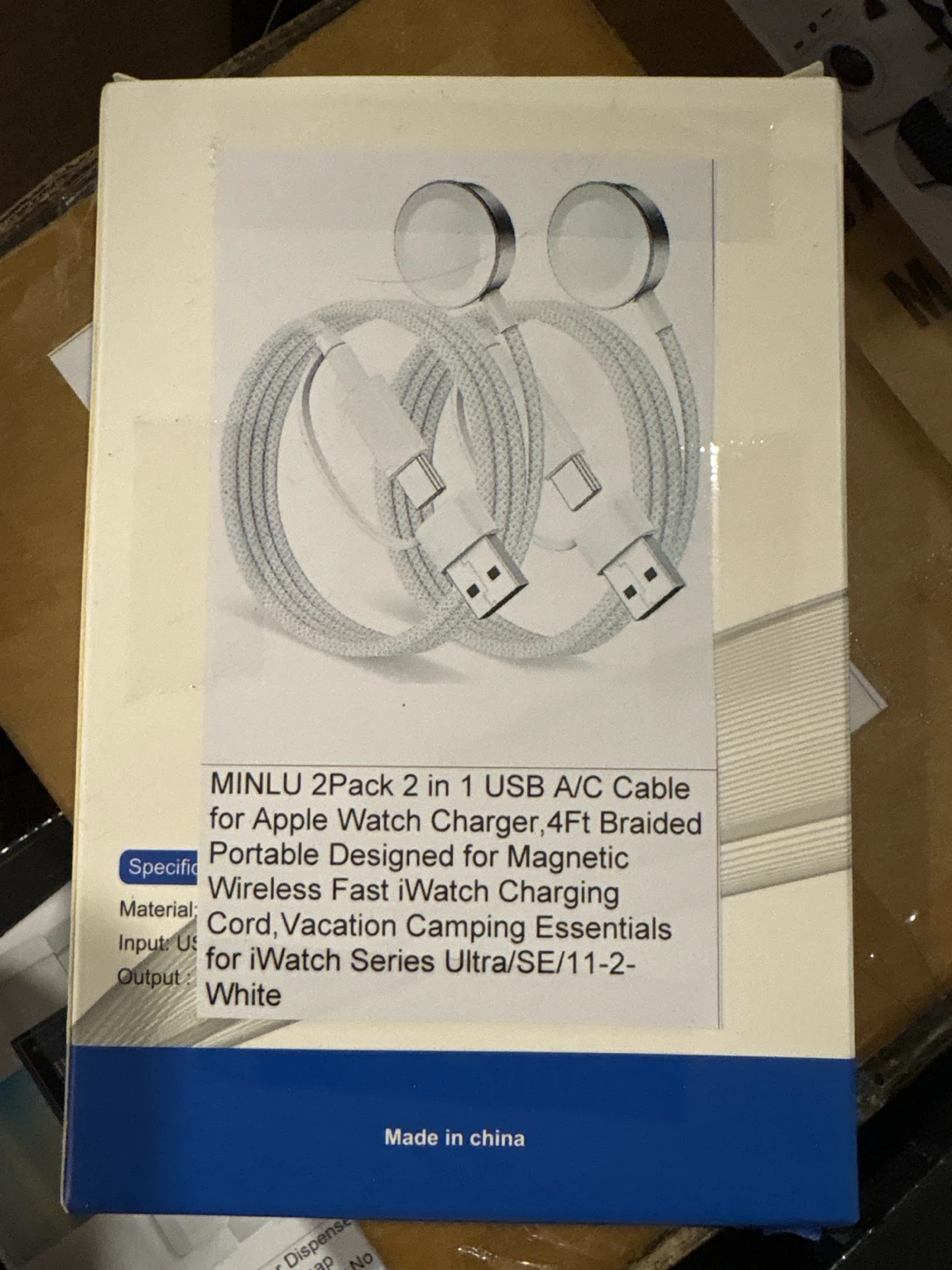 MINLU 2Pack 4ft Braided Apple Watch Charger Cable White
