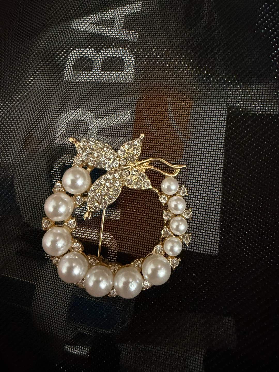 Pearl and Crystal Butterfly Wreath Brooch
