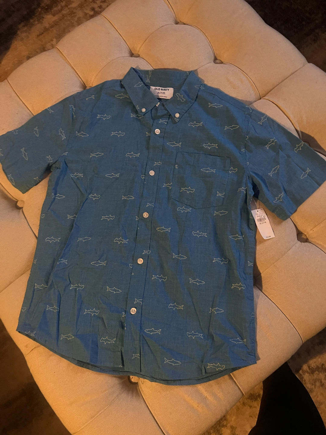 Old Navy Shark Print Short Sleeve Button-Up Shirt XL - photo 4