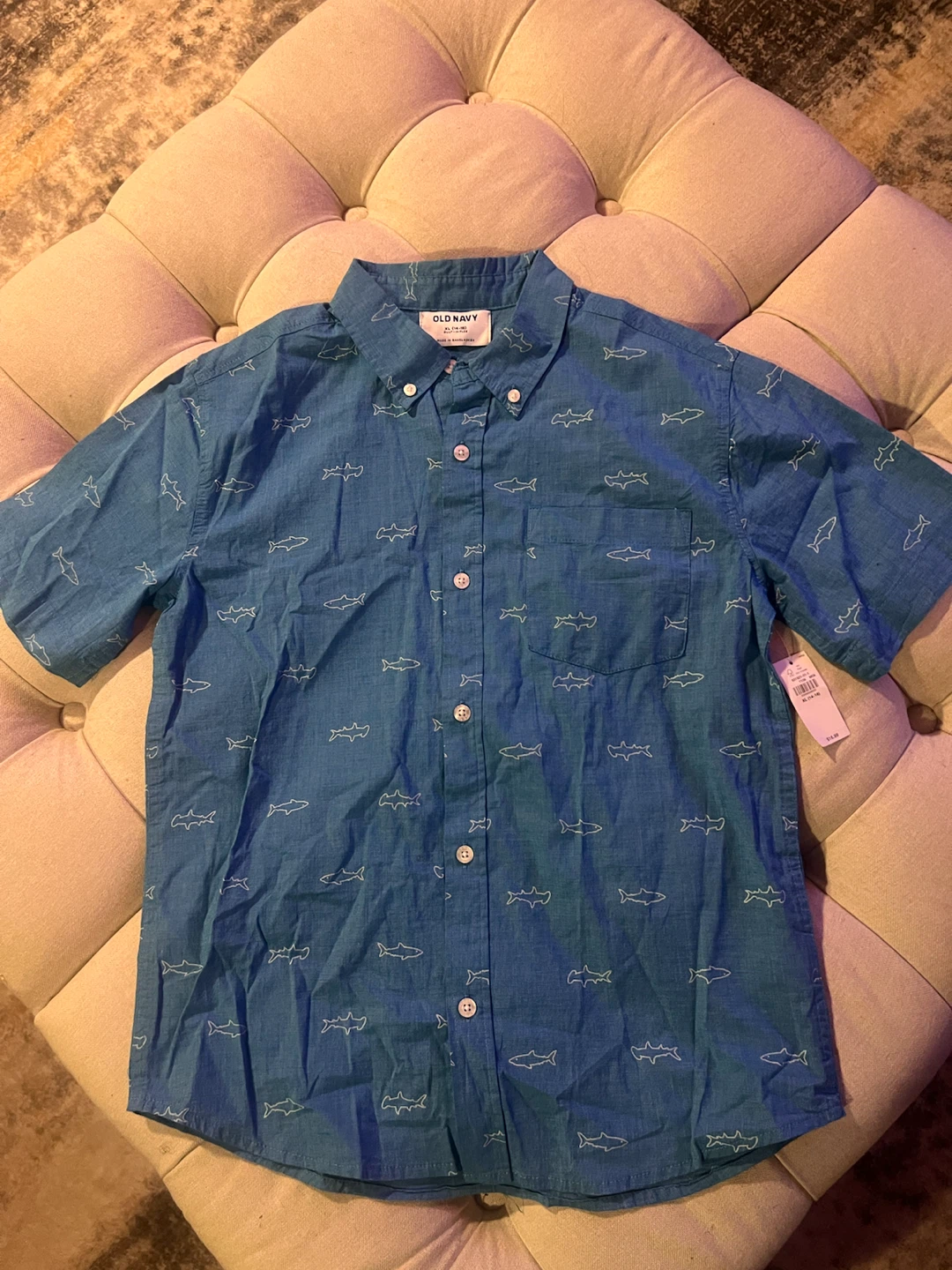 Old Navy Shark Print Short Sleeve Button-Up Shirt XL - photo 5