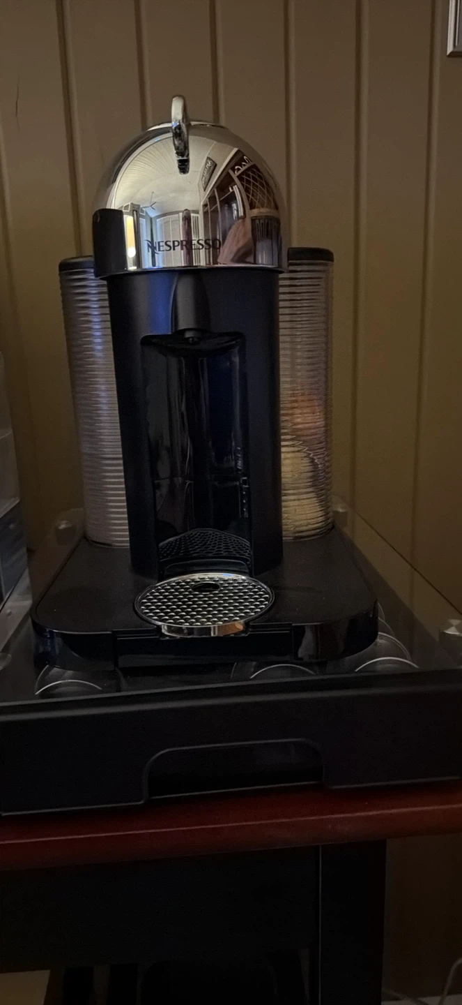 Nespresso Vertuo Chrome Coffee Machine and Capsule Storage