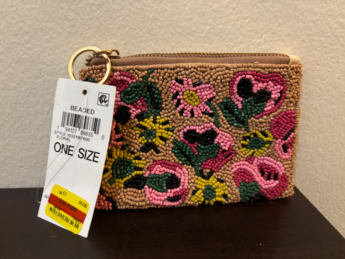 NEW-Beaded Floral Pouch One Size