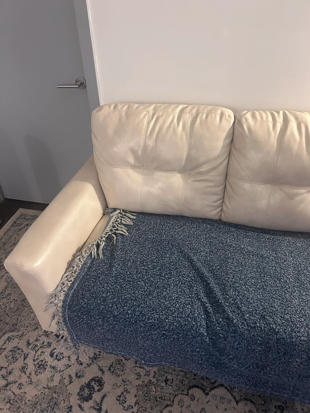 Cream Leather Sofa - photo 2