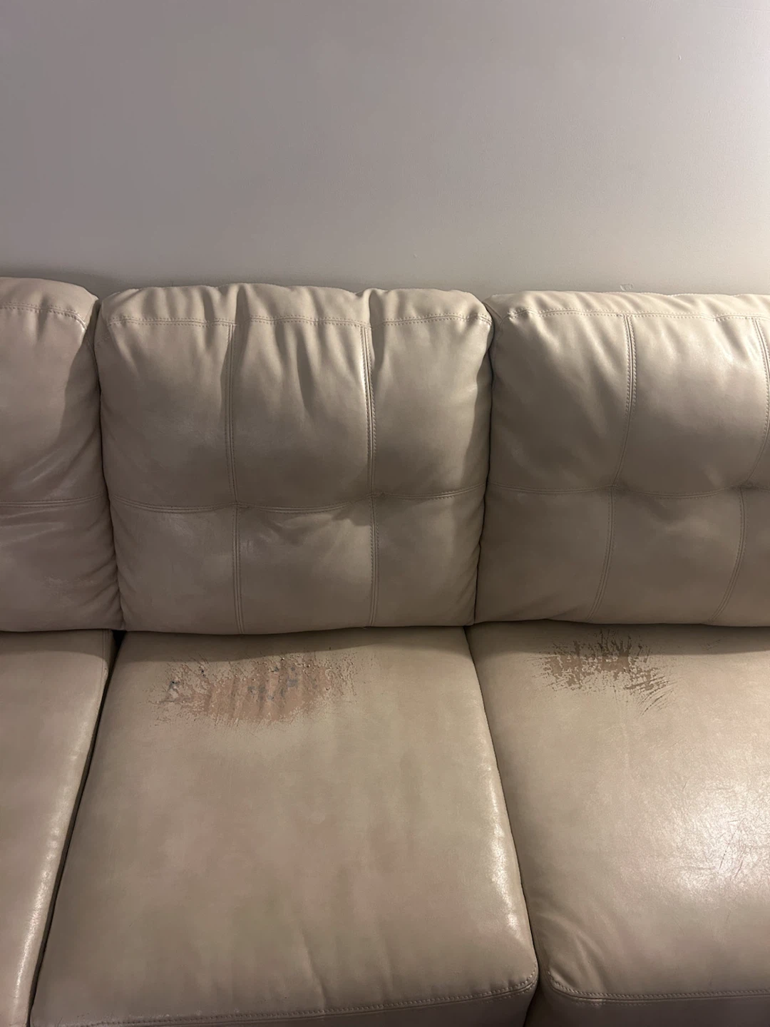 Cream Leather Sofa - photo 4