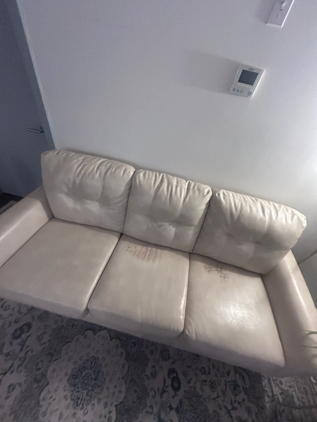 Cream Leather Sofa - photo 5