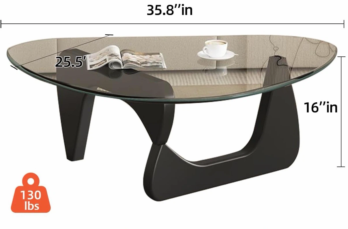 Noguchi  styled Coffee Table with Black Base - photo 2