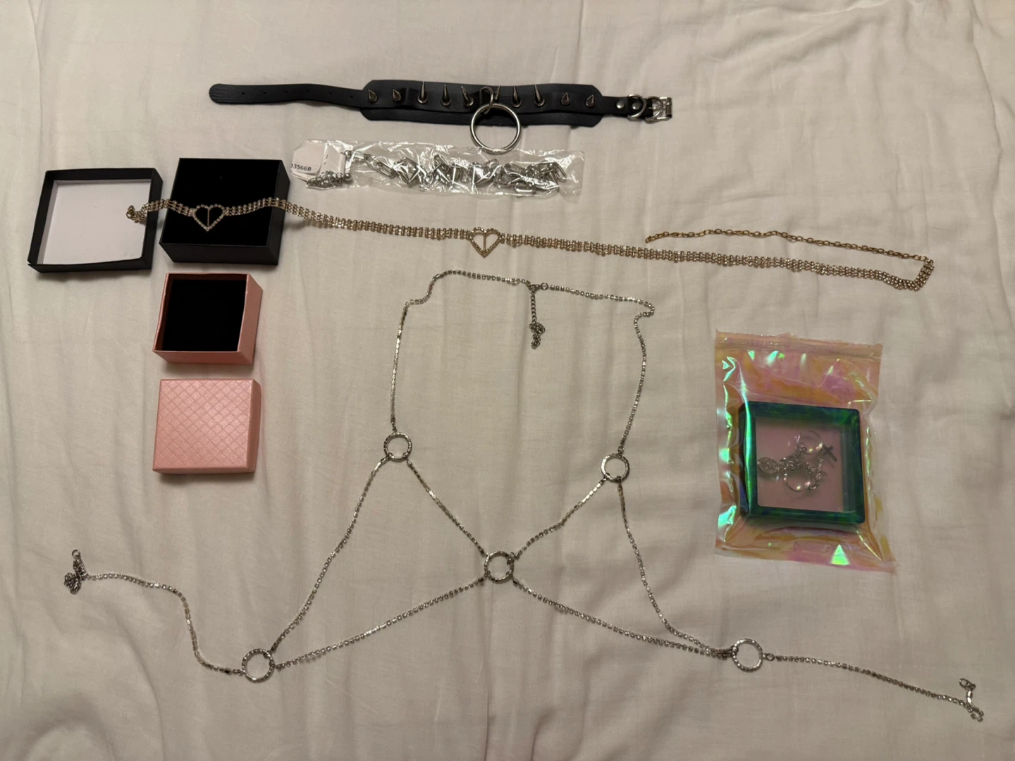 Assorted new Y2K accessories - chokers, waist chains, rings etc