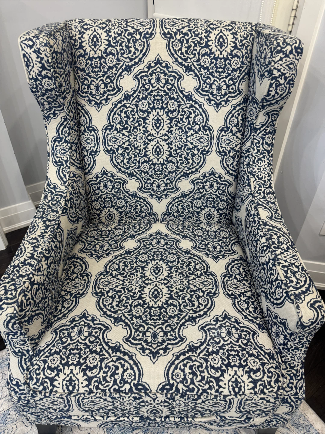 Wingback Armchair - Blue & White Damask Pattern - photo 2