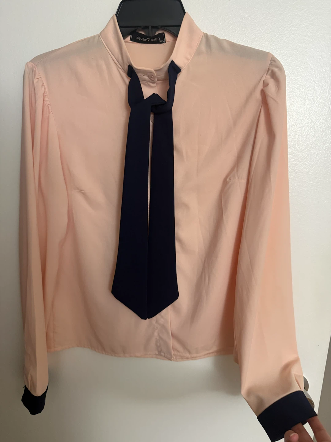 Peach Blouse with Navy Tie