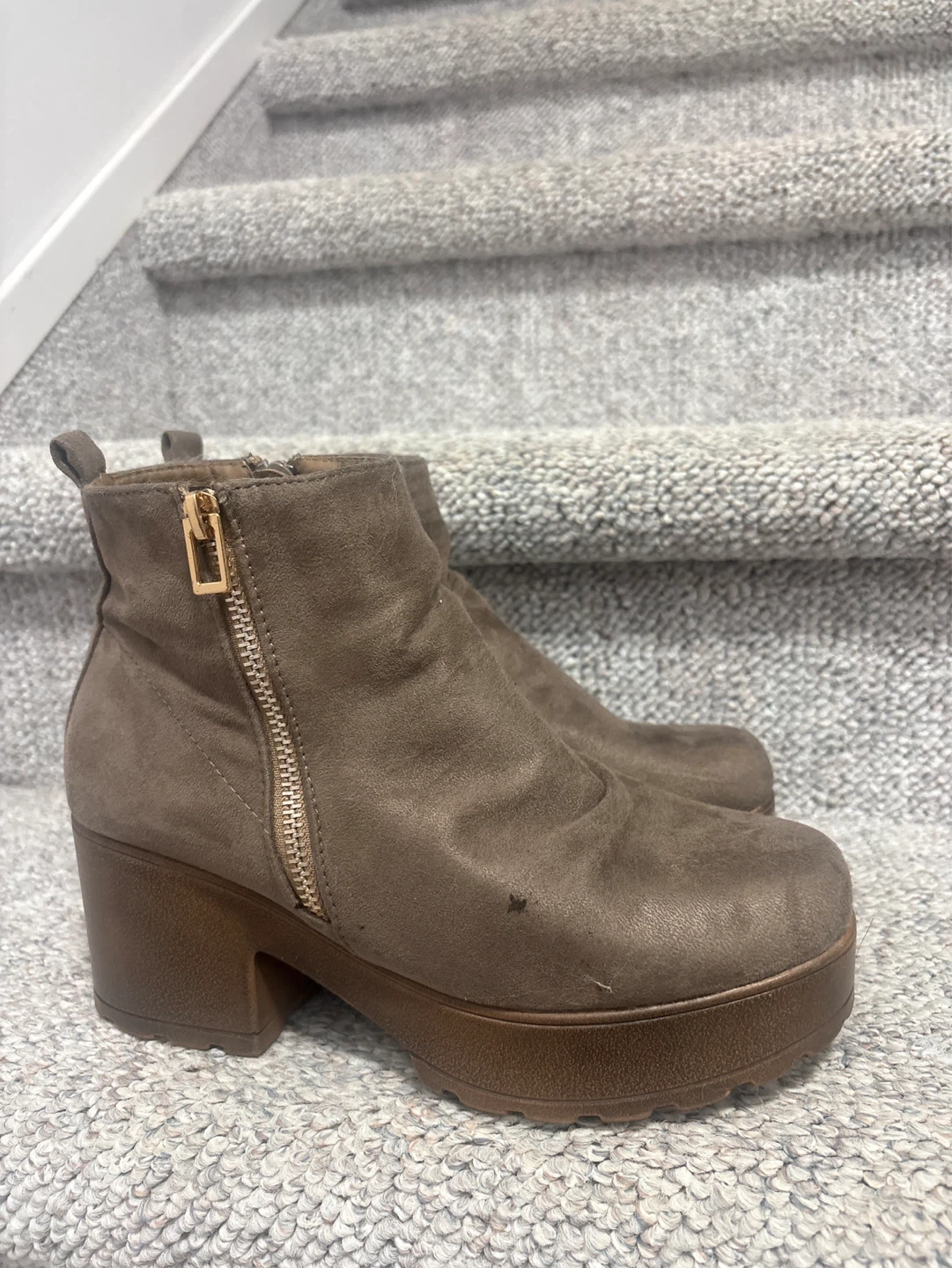 Taupe Faux Suede Platform Ankle Boots