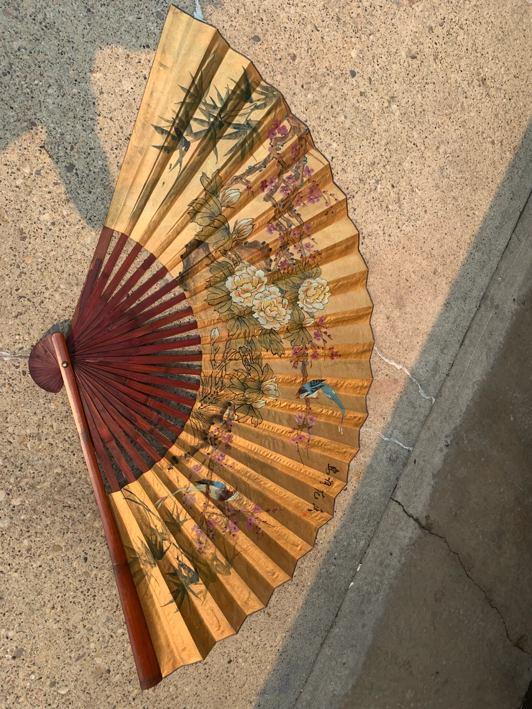 Vintage Decorative Folding Fan with Floral and Bird Design - photo 4