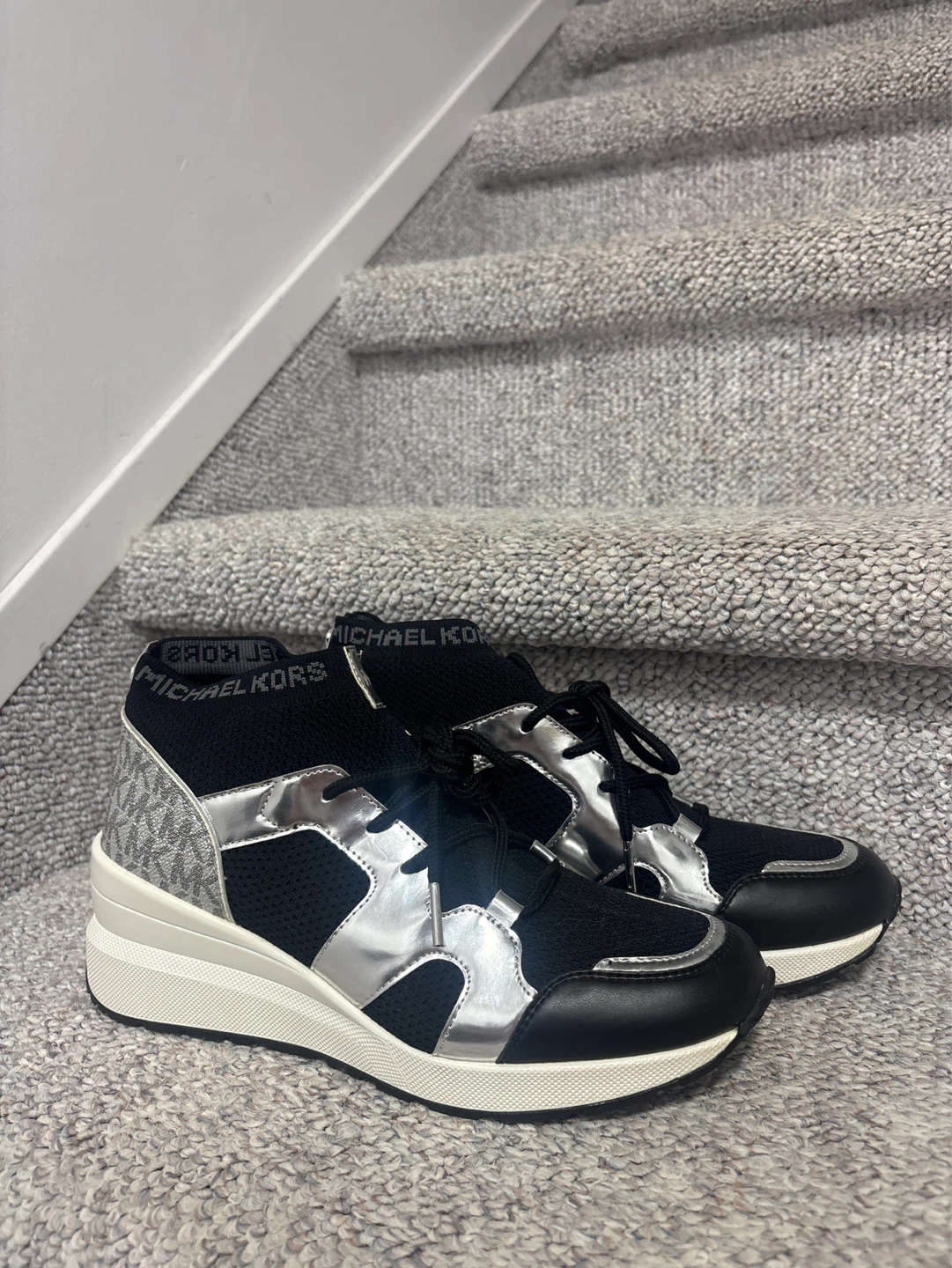 Michael Kors Black & Silver Wedge Sneakers