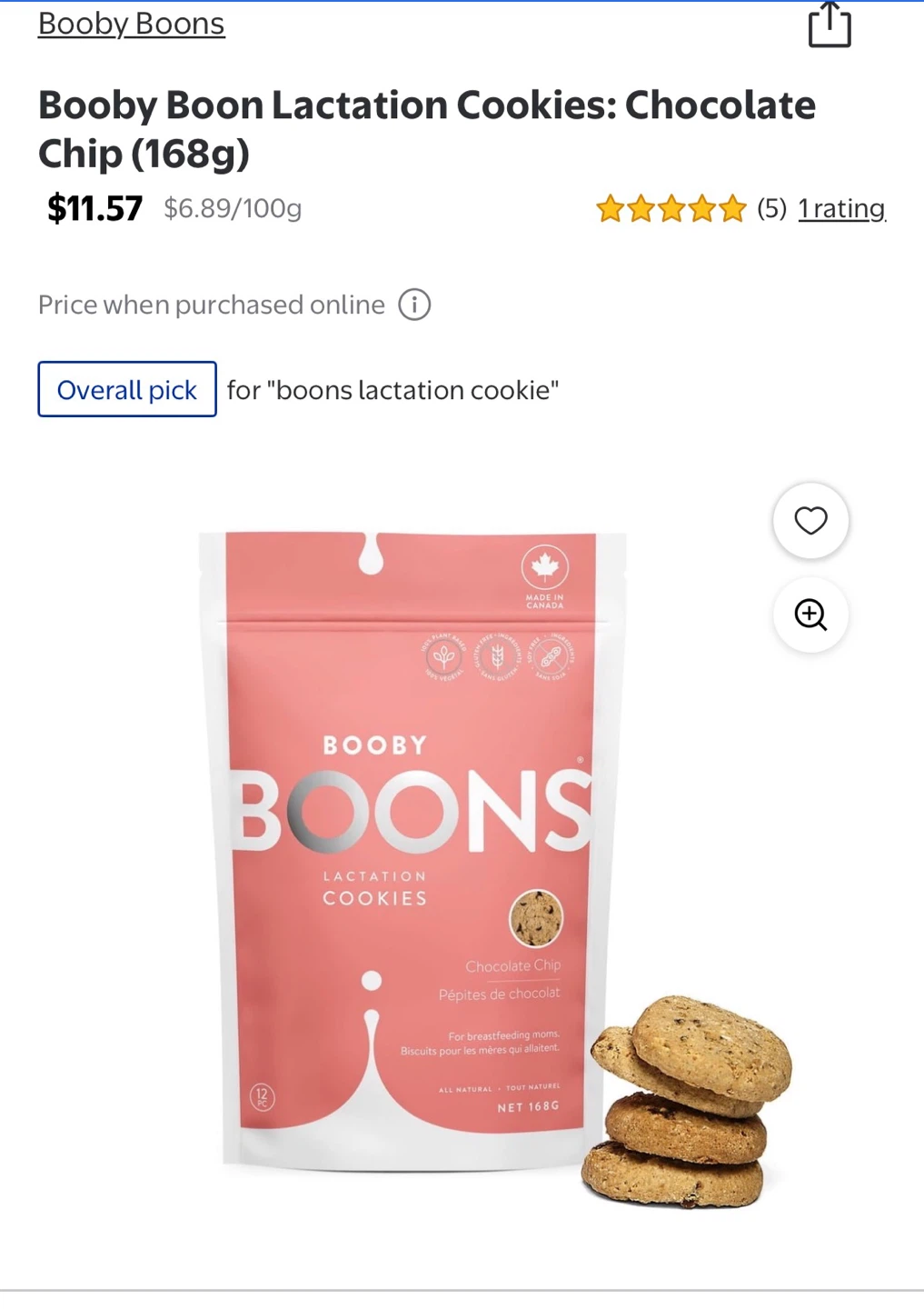 Booby Boons Lactation Cookies: Chocolate Chip (168g)