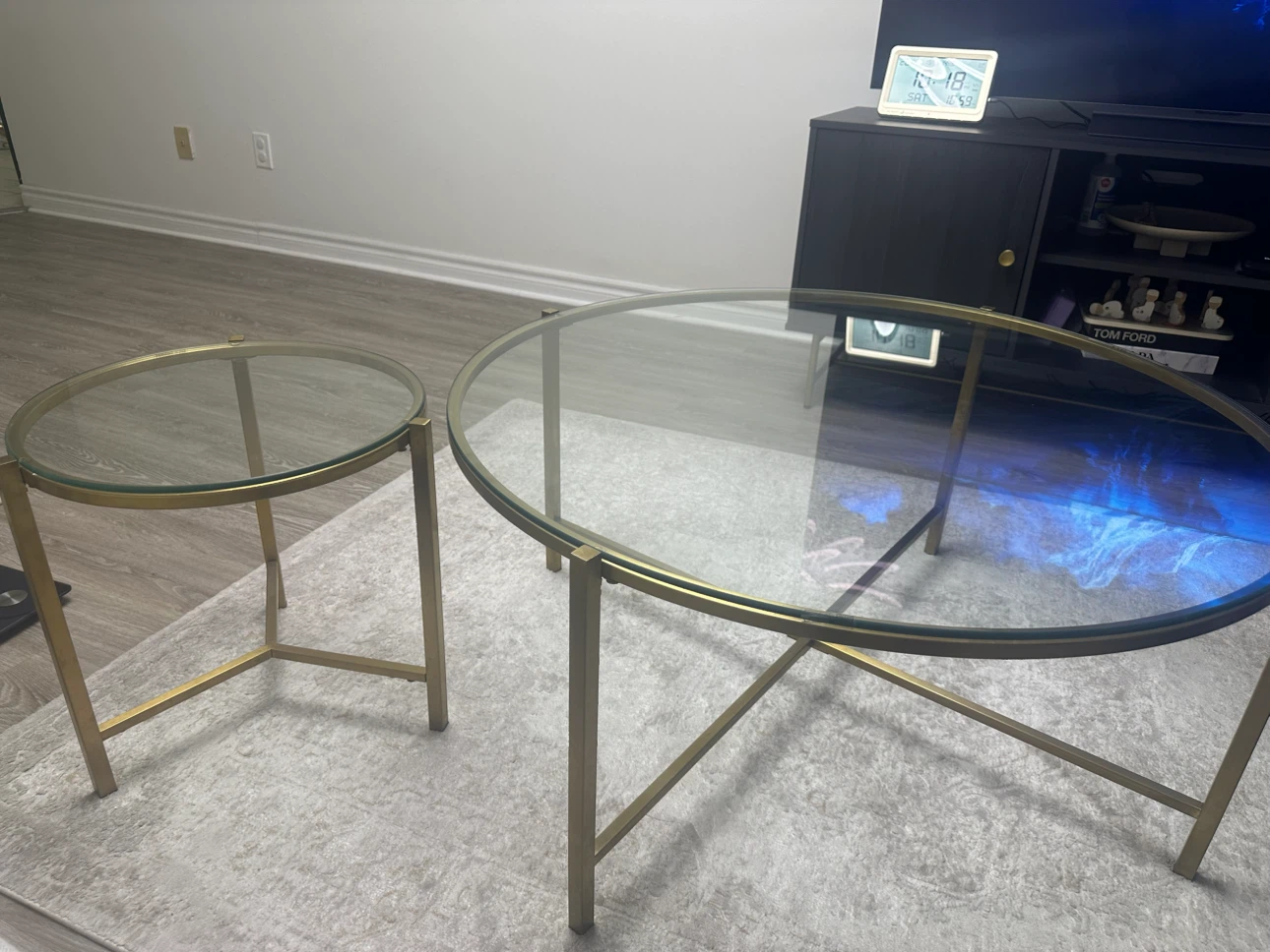 Set of 2 Glass and Gold Accent Tables