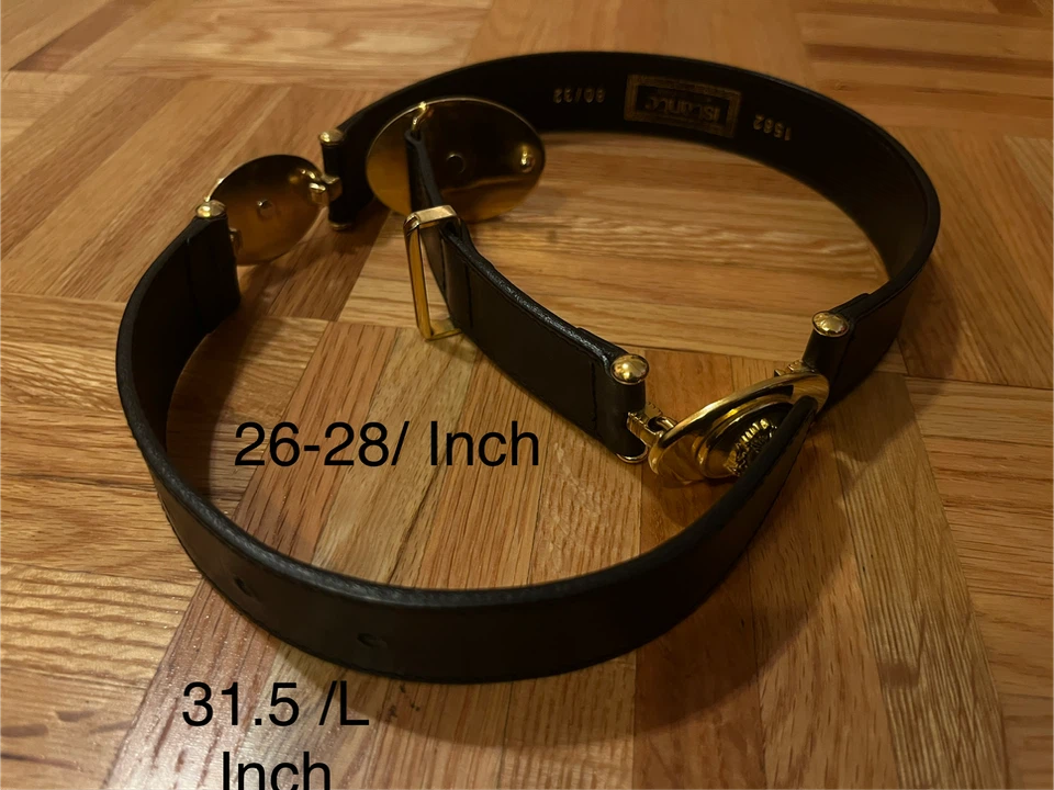 Istante Black Leather Belt with Medusa Buckle - photo 2