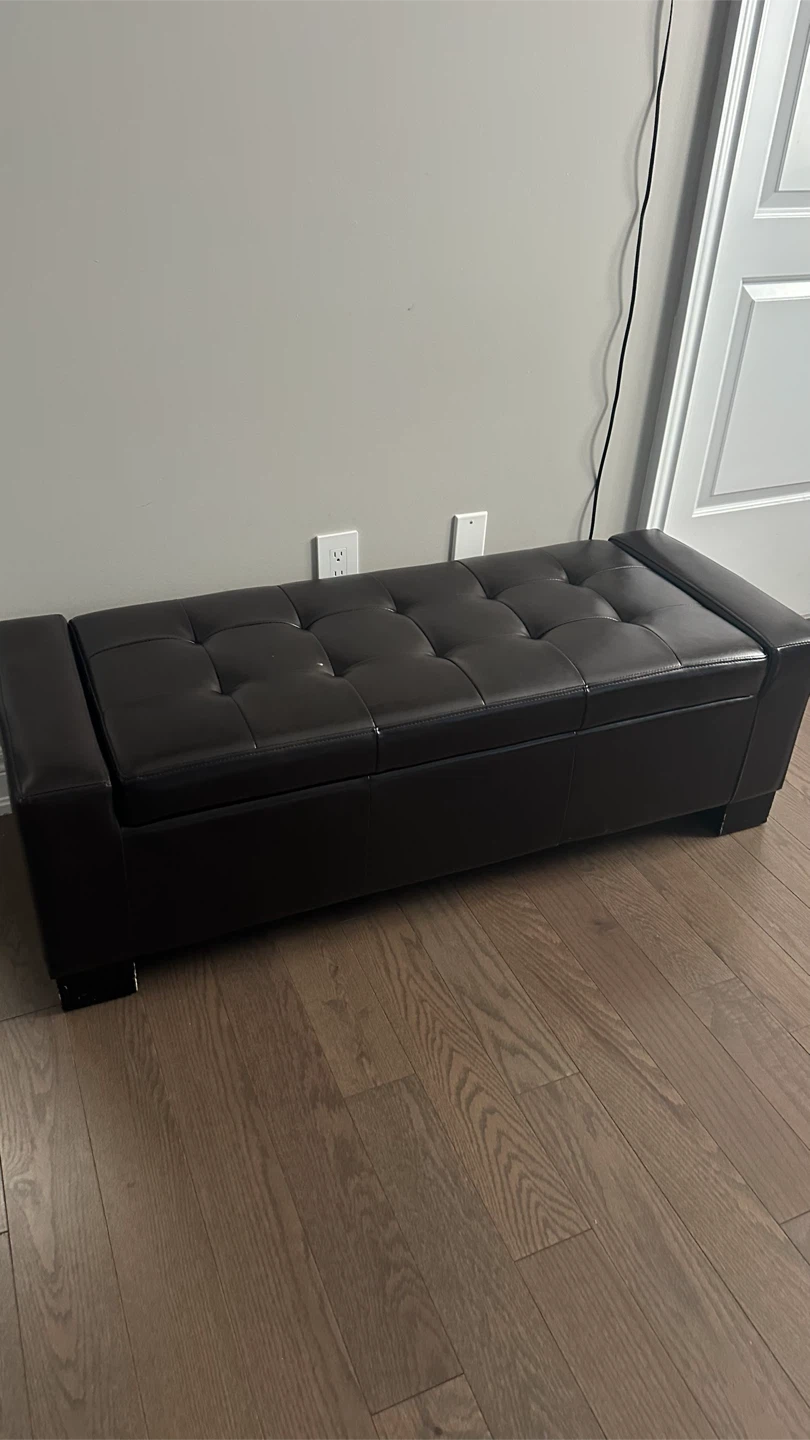 Brown Faux Leather Storage Bench Ottoman