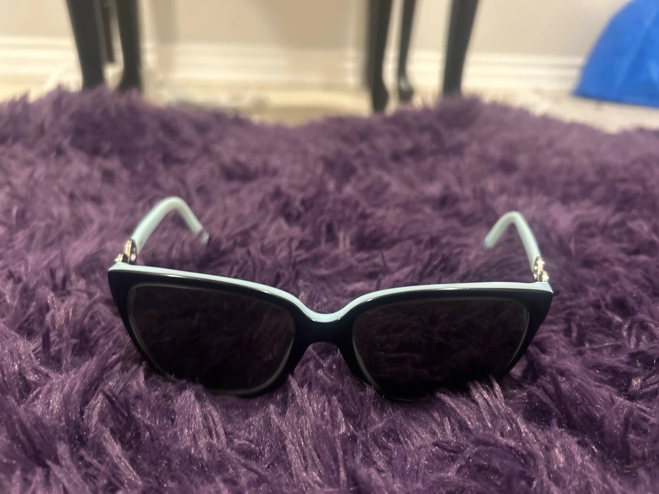 Tiffany  Blue Cat-Eye Sunglasses with Rhinestone Accents