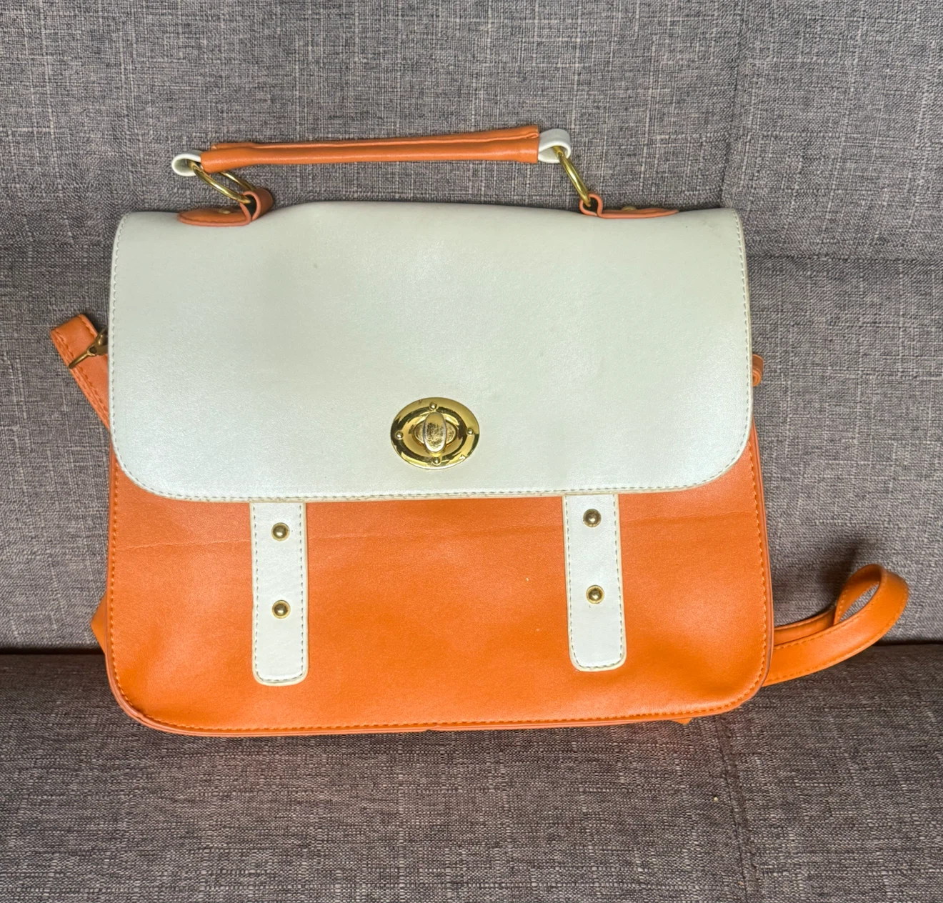 Orange and White Satchel Bag